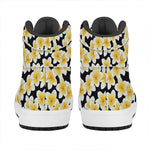 White And Black Frangipani Pattern Print High Top Leather Sneakers