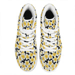 White And Black Frangipani Pattern Print High Top Leather Sneakers
