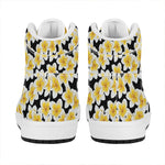 White And Black Frangipani Pattern Print High Top Leather Sneakers