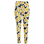 White And Black Frangipani Pattern Print High-Waisted Pocket Leggings