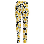 White And Black Frangipani Pattern Print High-Waisted Pocket Leggings