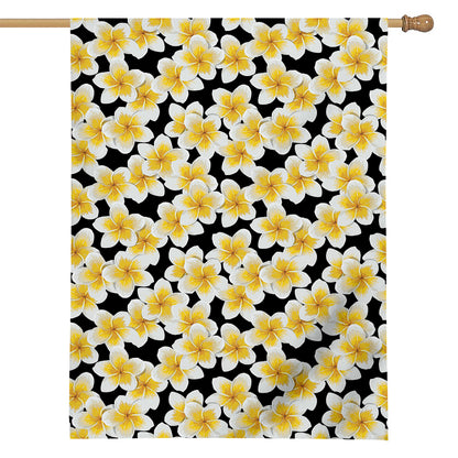 White And Black Frangipani Pattern Print House Flag
