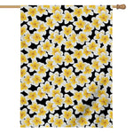 White And Black Frangipani Pattern Print House Flag