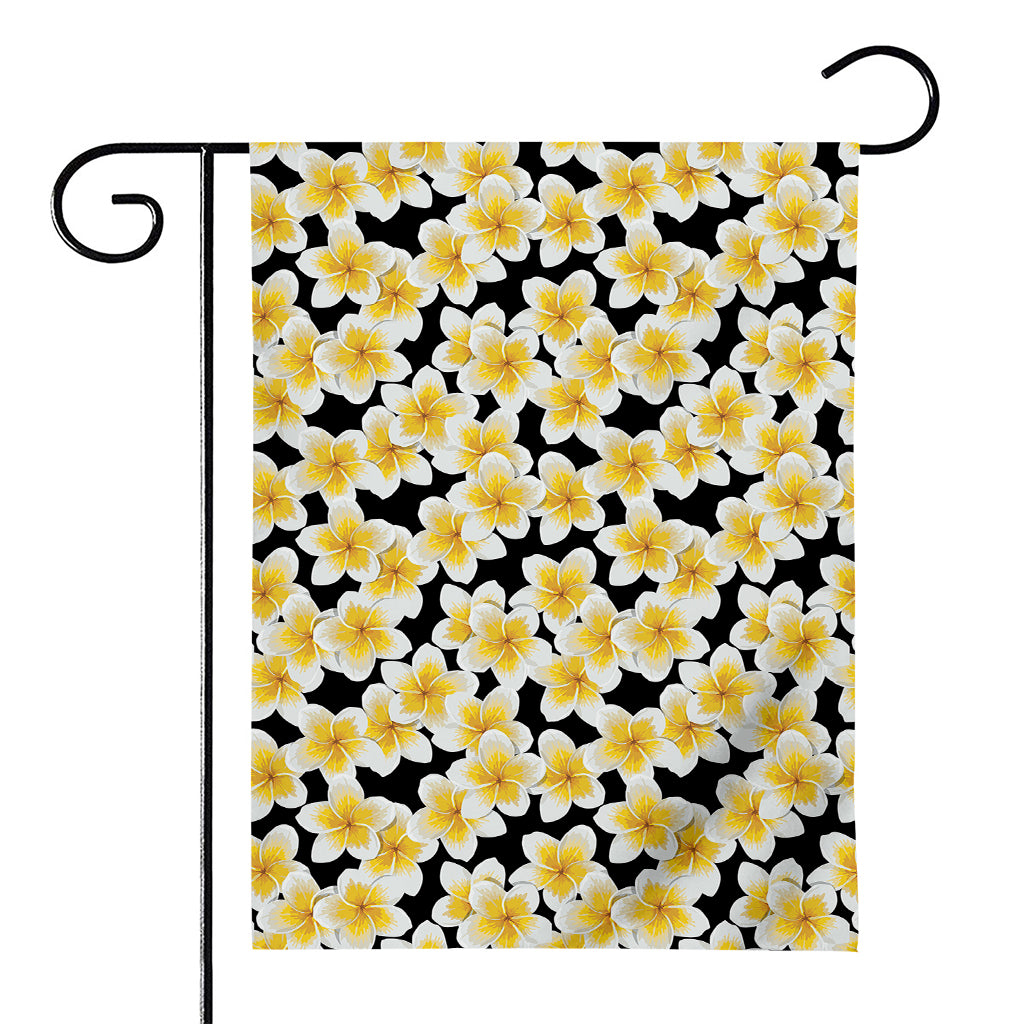 White And Black Frangipani Pattern Print House Flag