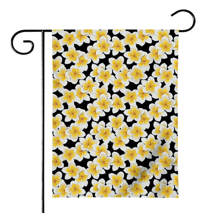White And Black Frangipani Pattern Print House Flag