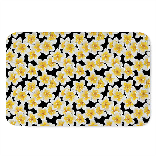 White And Black Frangipani Pattern Print Indoor Door Mat