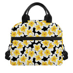 White And Black Frangipani Pattern Print Insulated Lunch Bag