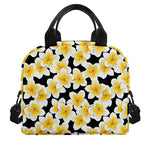 White And Black Frangipani Pattern Print Insulated Lunch Bag