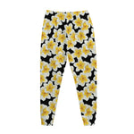 White And Black Frangipani Pattern Print Jogger Pants