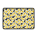 White And Black Frangipani Pattern Print Kitchen Mat