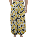 White And Black Frangipani Pattern Print Lantern Pants