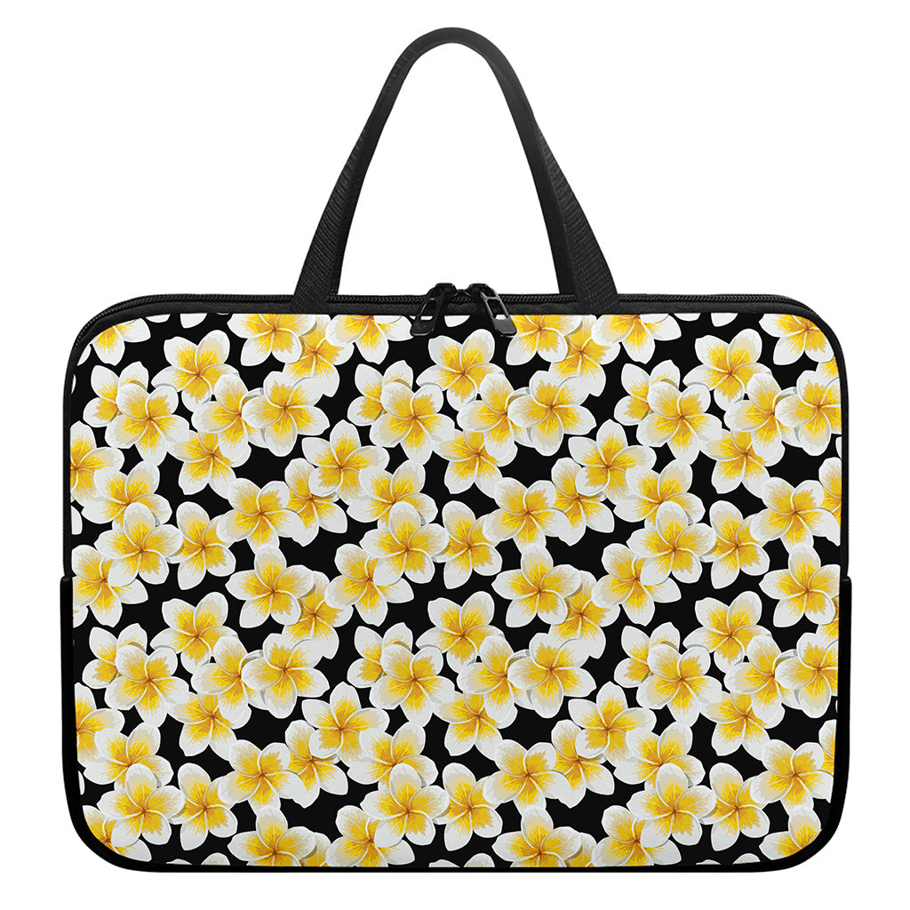 White And Black Frangipani Pattern Print Laptop Sleeve With Handle