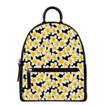 White And Black Frangipani Pattern Print Leather Backpack