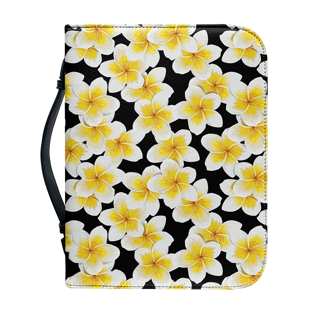 White And Black Frangipani Pattern Print Leather Bible Cover