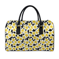 White And Black Frangipani Pattern Print Leather Duffel Bag
