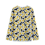 White And Black Frangipani Pattern Print Long Sleeve Short Coat