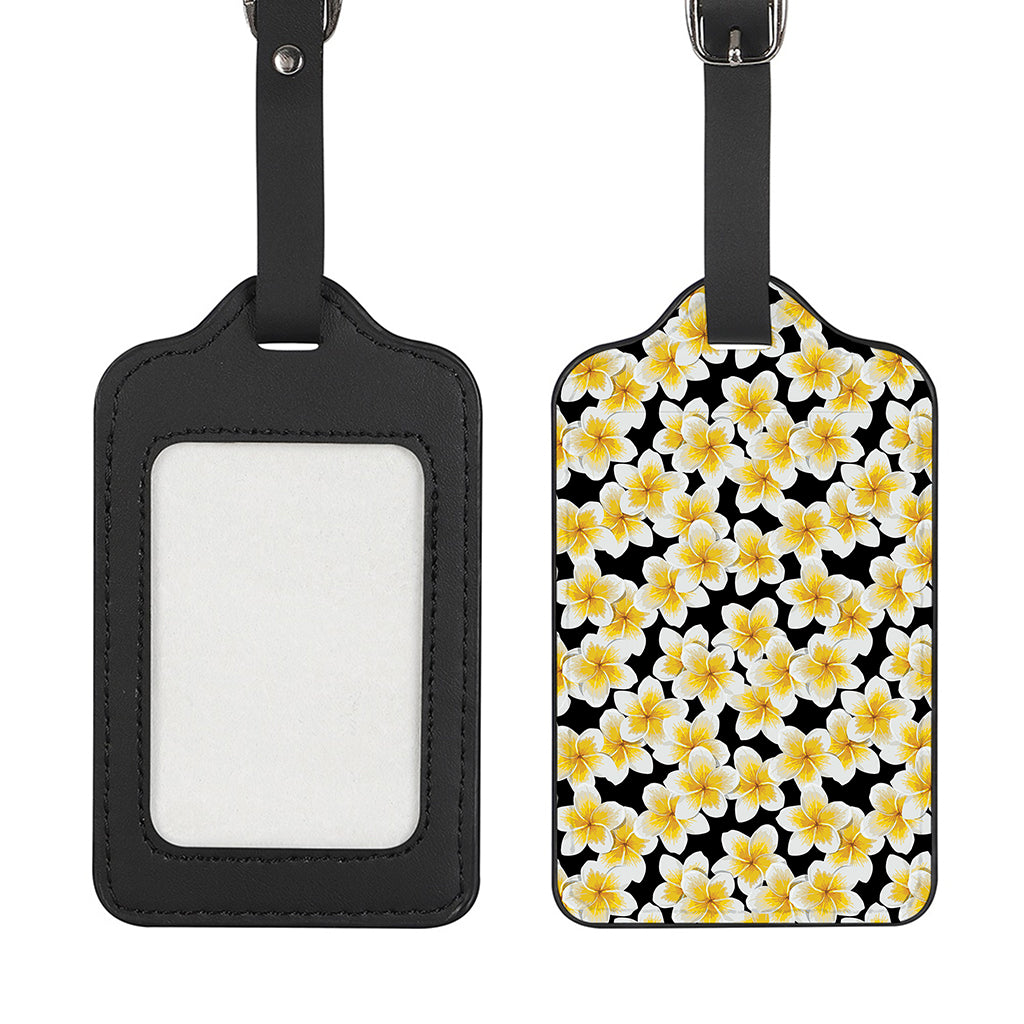 White And Black Frangipani Pattern Print Luggage Tag