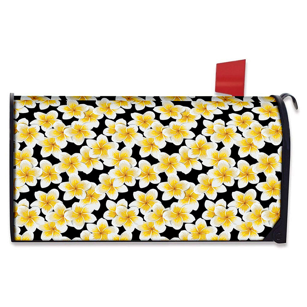 White And Black Frangipani Pattern Print Mailbox Cover