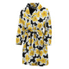 White And Black Frangipani Pattern Print Men's Bathrobe