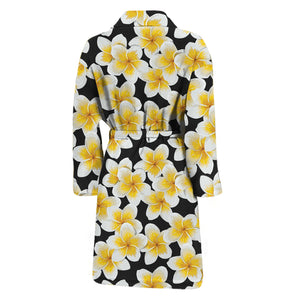 White And Black Frangipani Pattern Print Men's Bathrobe