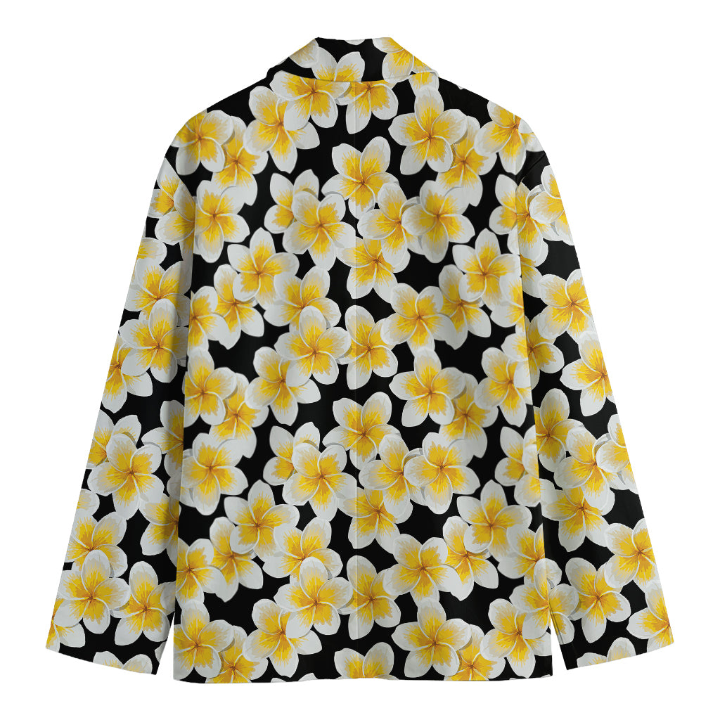 White And Black Frangipani Pattern Print Men's Blazer