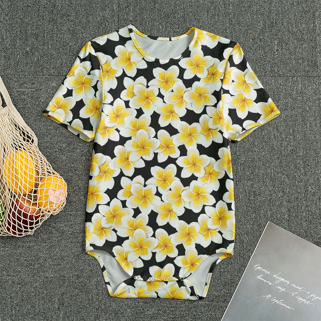 White And Black Frangipani Pattern Print Men's Bodysuit