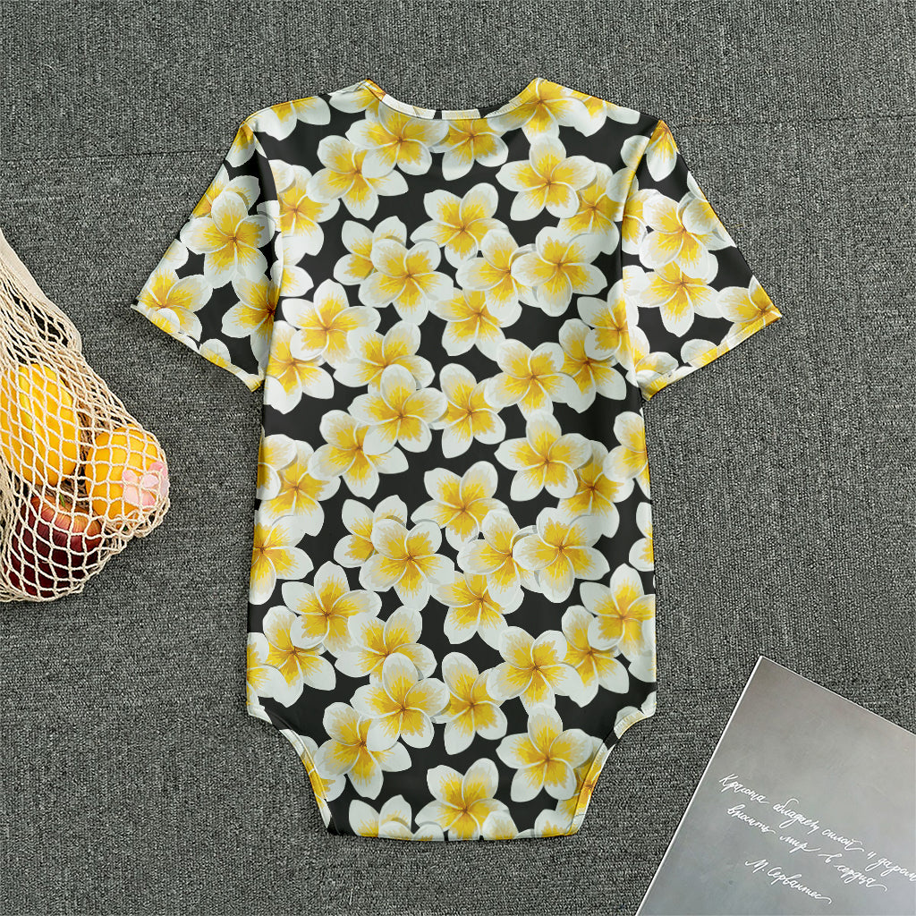 White And Black Frangipani Pattern Print Men's Bodysuit