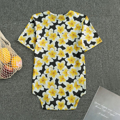 White And Black Frangipani Pattern Print Men's Bodysuit