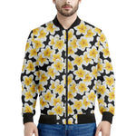 White And Black Frangipani Pattern Print Men's Bomber Jacket