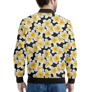 White And Black Frangipani Pattern Print Men's Bomber Jacket