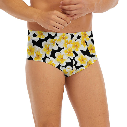 White And Black Frangipani Pattern Print Men's Briefs