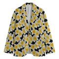 White And Black Frangipani Pattern Print Men's Cotton Blazer