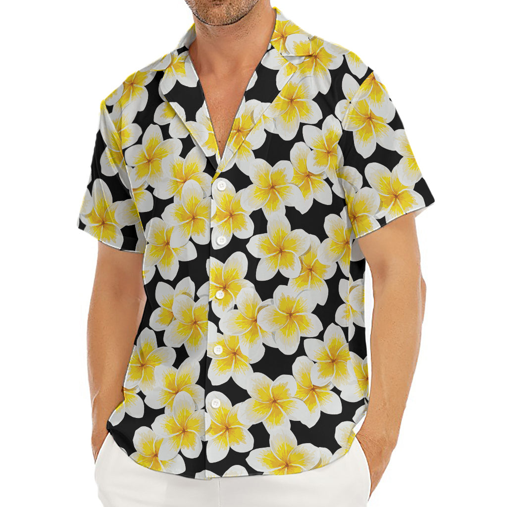 White And Black Frangipani Pattern Print Men's Deep V-Neck Shirt