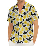 White And Black Frangipani Pattern Print Men's Deep V-Neck Shirt