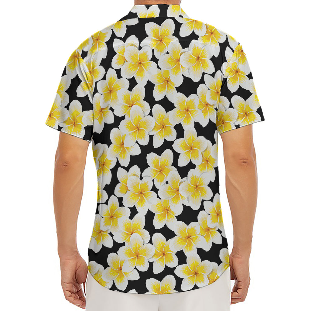 White And Black Frangipani Pattern Print Men's Deep V-Neck Shirt