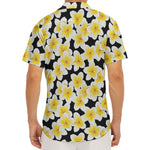White And Black Frangipani Pattern Print Men's Deep V-Neck Shirt