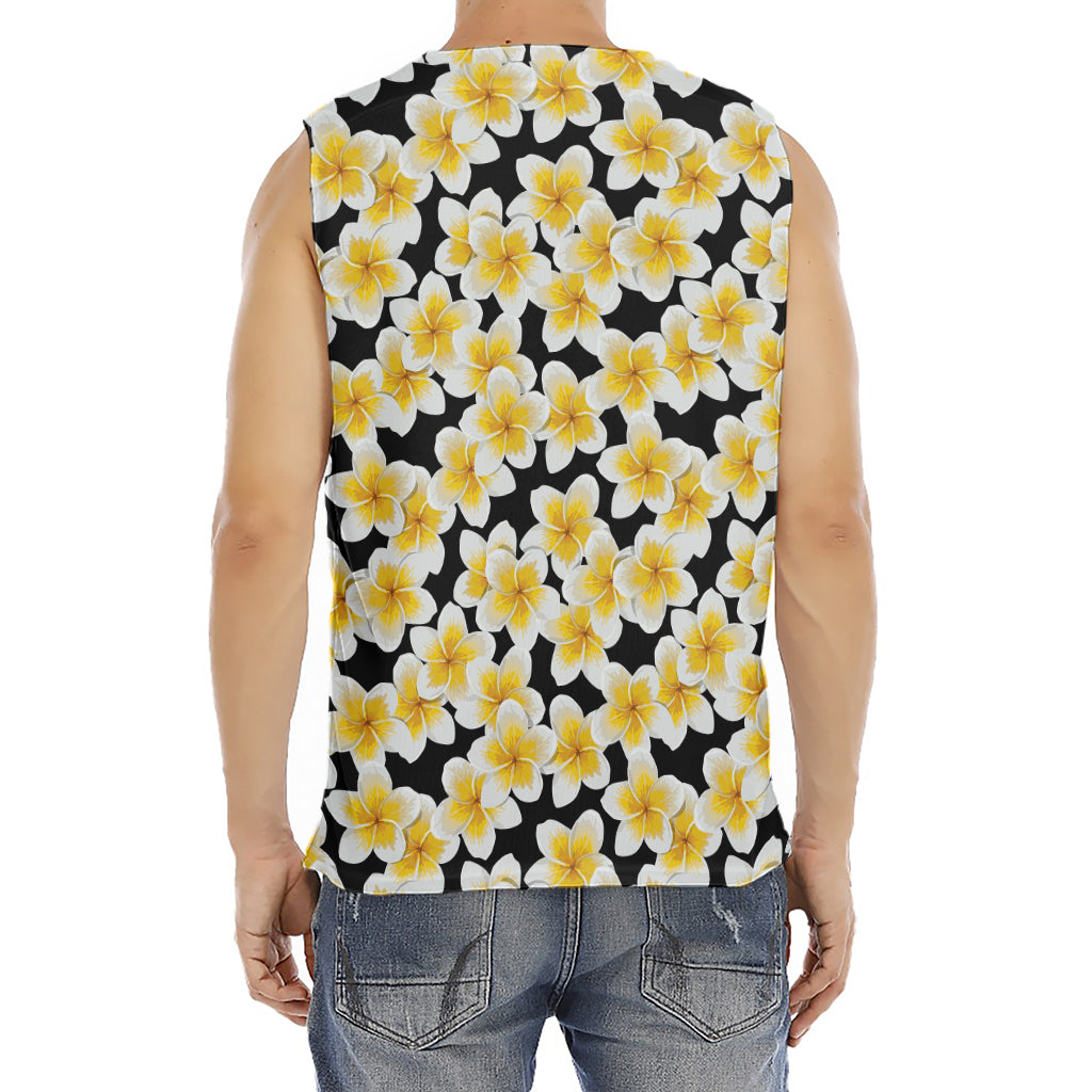White And Black Frangipani Pattern Print Men's Fitness Tank Top