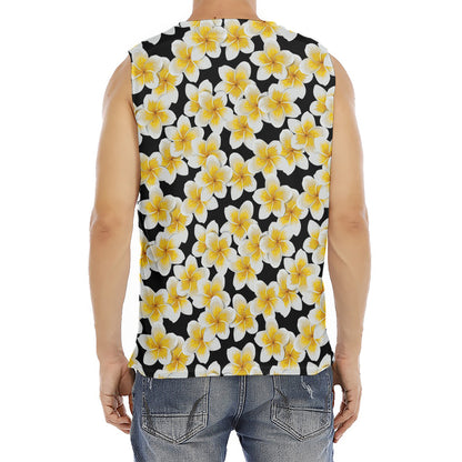 White And Black Frangipani Pattern Print Men's Fitness Tank Top