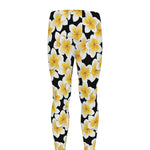 White And Black Frangipani Pattern Print Men's leggings