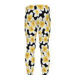 White And Black Frangipani Pattern Print Men's leggings