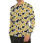 White And Black Frangipani Pattern Print Men's Long Sleeve Rash Guard