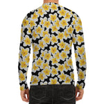 White And Black Frangipani Pattern Print Men's Long Sleeve Rash Guard