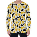 White And Black Frangipani Pattern Print Men's Long Sleeve T-Shirt