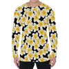 White And Black Frangipani Pattern Print Men's Long Sleeve T-Shirt