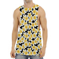 White And Black Frangipani Pattern Print Men's Muscle Tank Top
