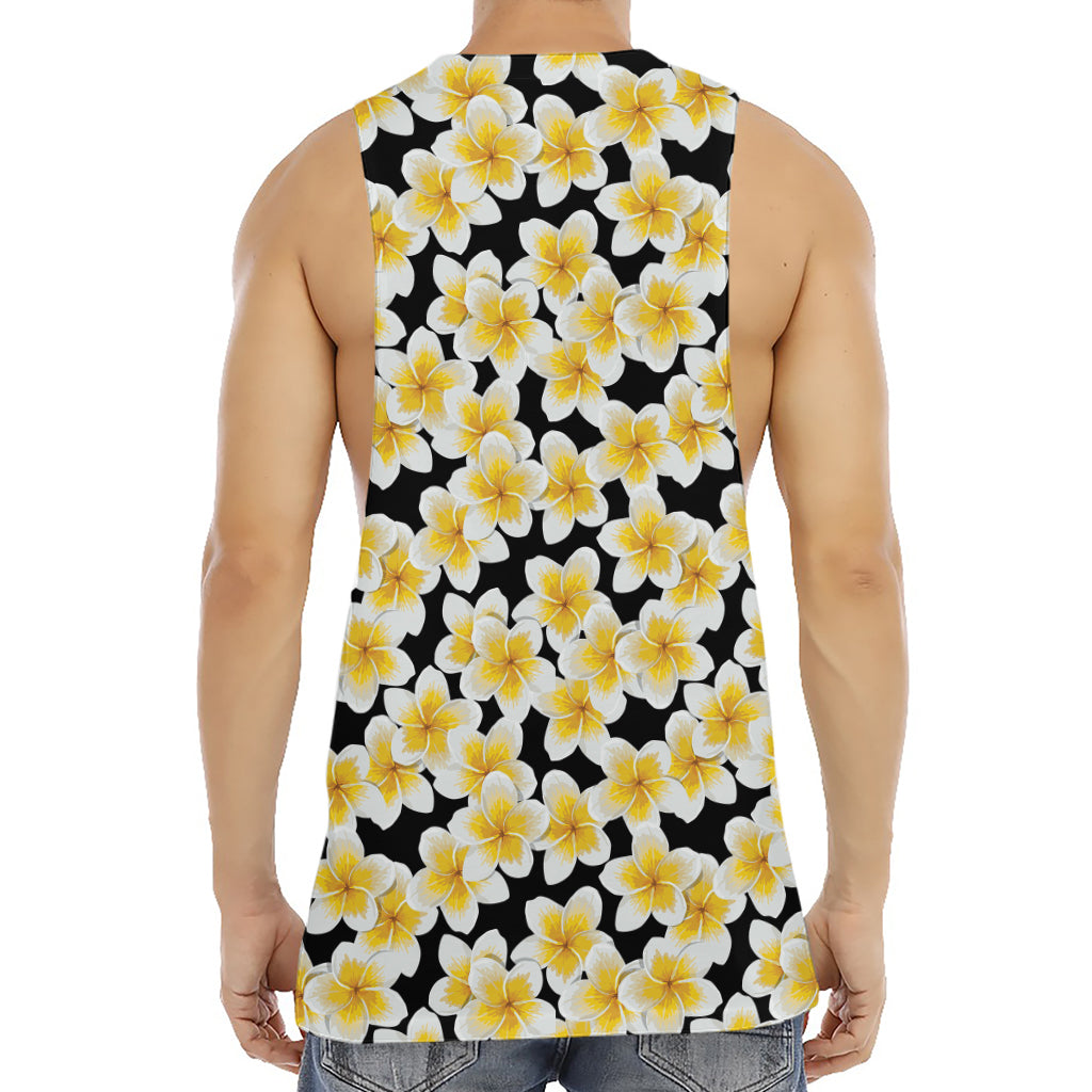 White And Black Frangipani Pattern Print Men's Muscle Tank Top