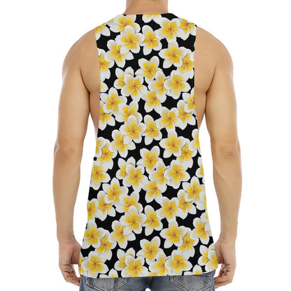 White And Black Frangipani Pattern Print Men's Muscle Tank Top