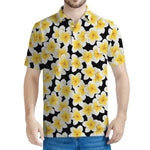 White And Black Frangipani Pattern Print Men's Polo Shirt