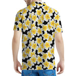 White And Black Frangipani Pattern Print Men's Polo Shirt