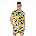 White And Black Frangipani Pattern Print Men's Romper